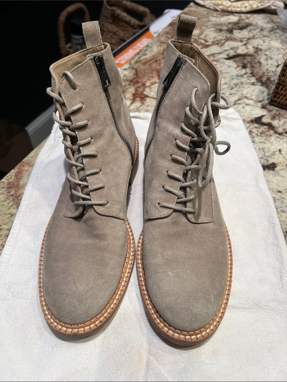 Vince Women’s Lace-Up Suede Ankle Boots in Taupe - Size 8.5M
